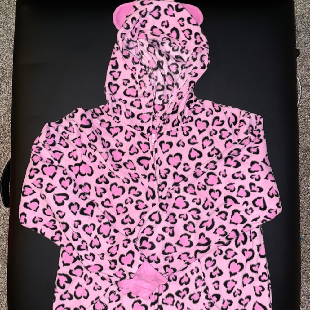 Cozy pink cheeta onesie with foot covers